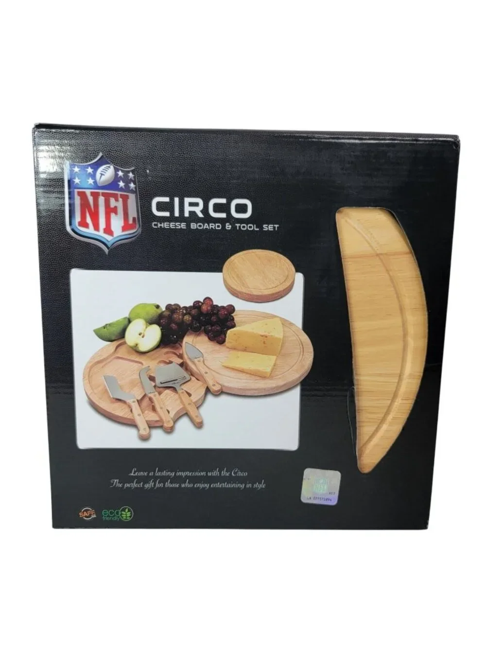 NFL Baltimore Ravens Cheese Board Tool Set Wood Round Rotate Football Circo NEW